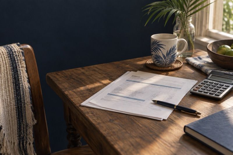 AI-generated still life of a generic bill and calculator