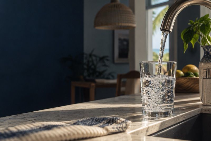 AI-generated illustrative still life of a tap and glass